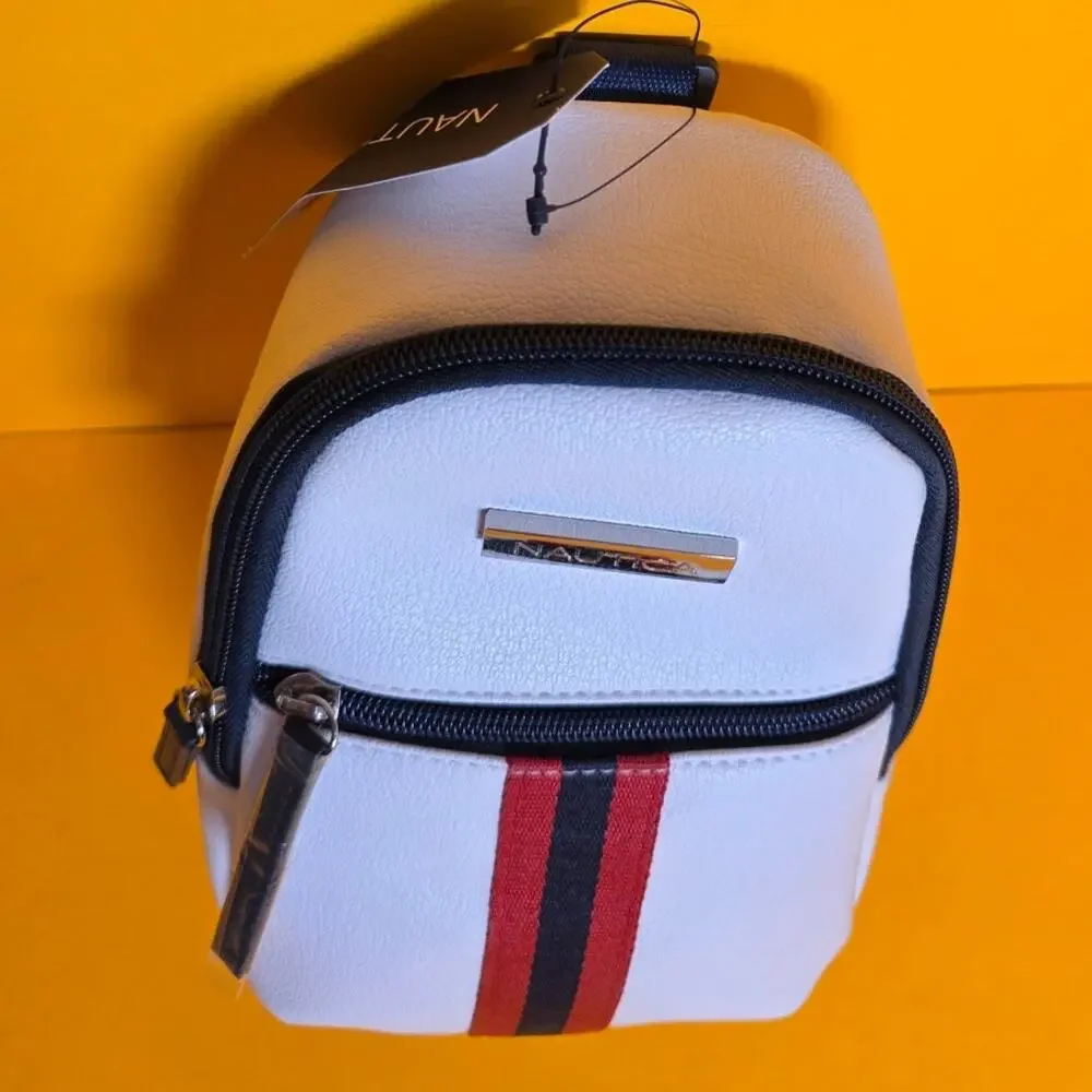 NWT Nautica Bowline Sling Mini Backpack White Navy Red Convertible Bag Purse